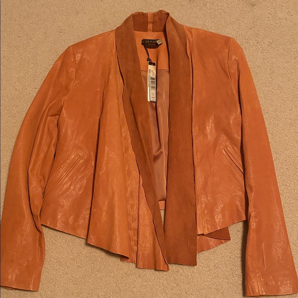 Alice + Olivia Women's Orange Leather Jacket brand new with tags